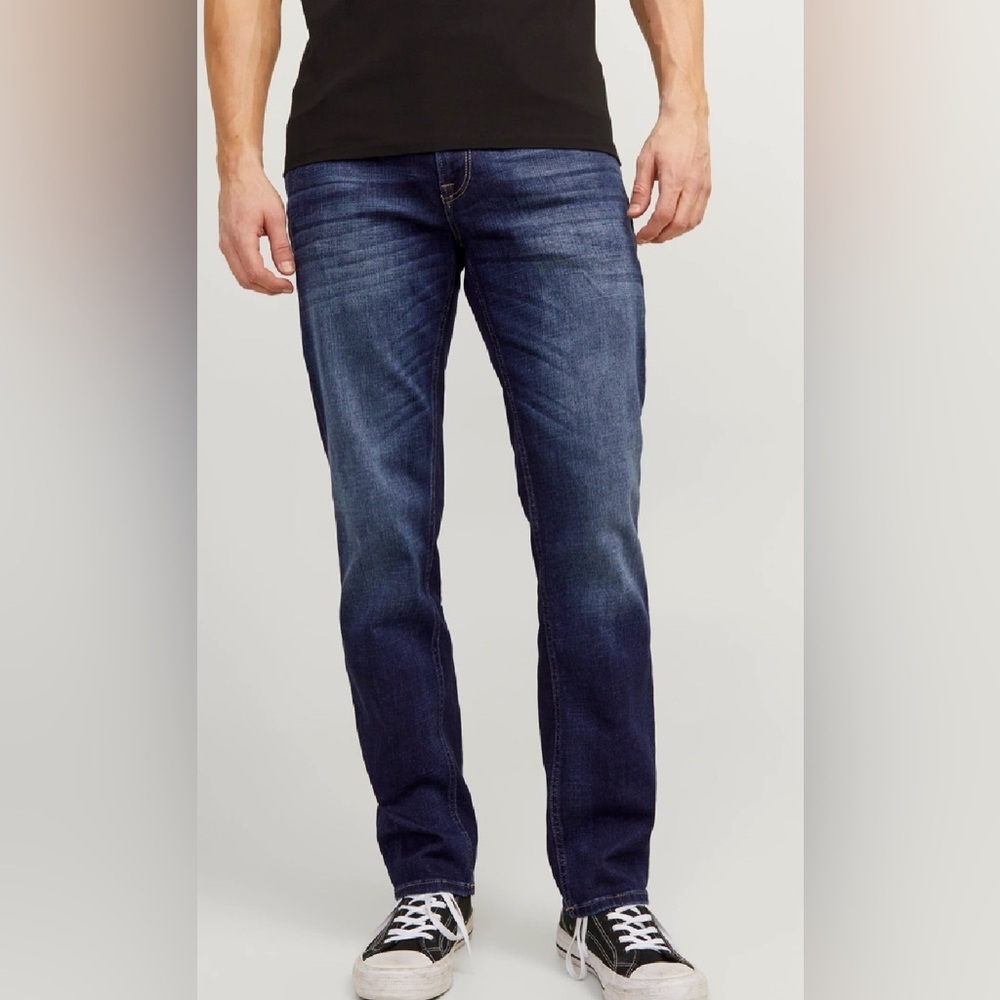 Jack & Jones Sz 34 x 34 Deep Indigo Straight Jeans Button Fly NEW WITH TAGS